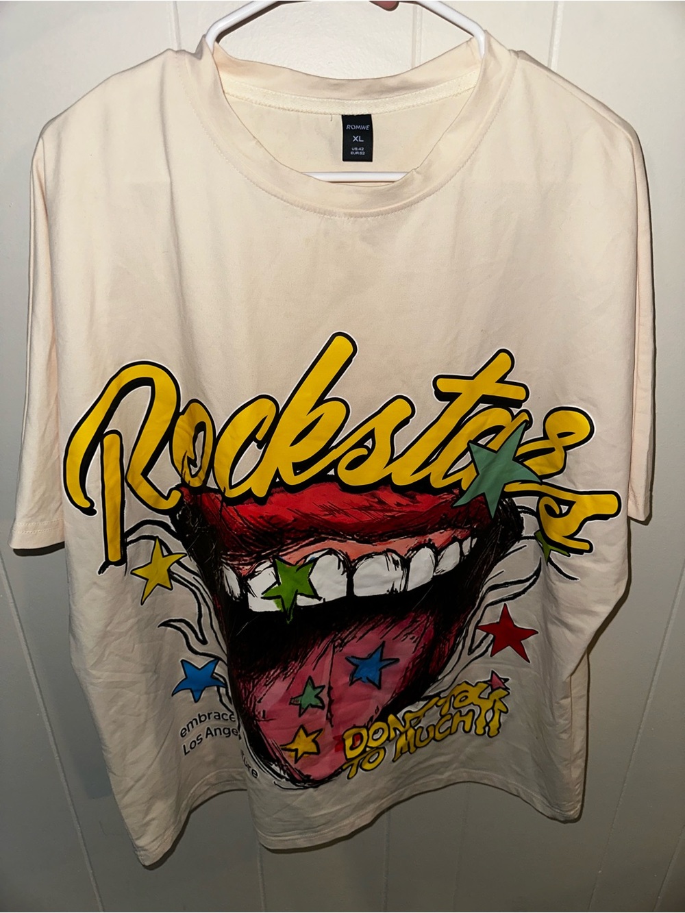 Rockstar Graphic Tee - Cream with Multicolor Print